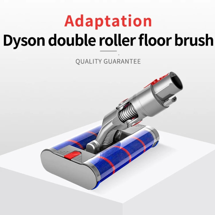 Electric floor brush attachment with two blue cylindrical rollers and red trim