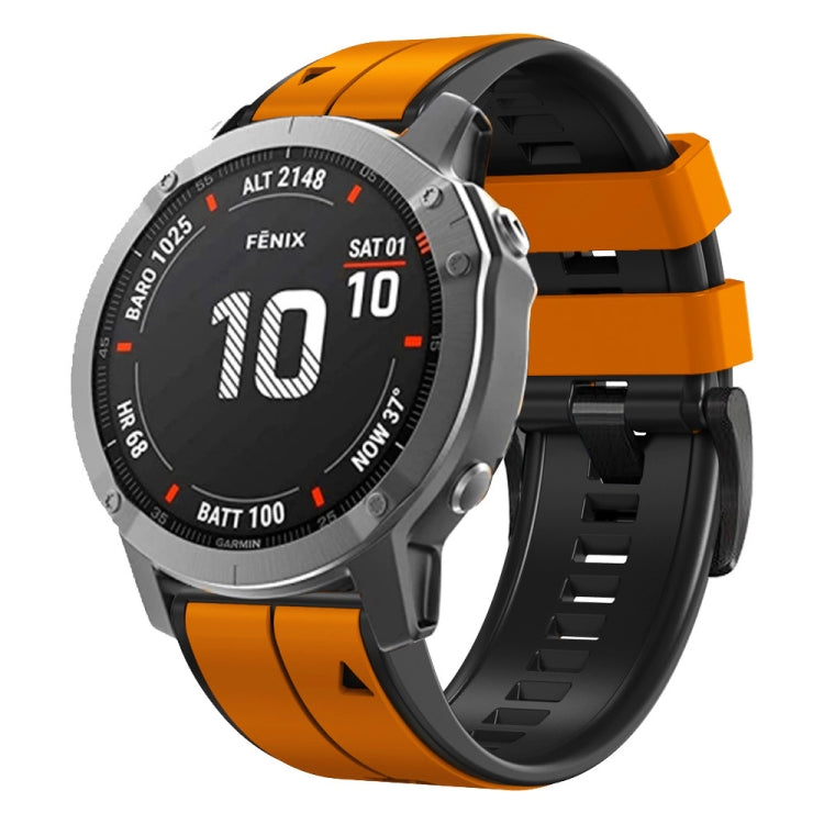 Two-color vertical stripe silicone watch band, orange and black with ridged strap