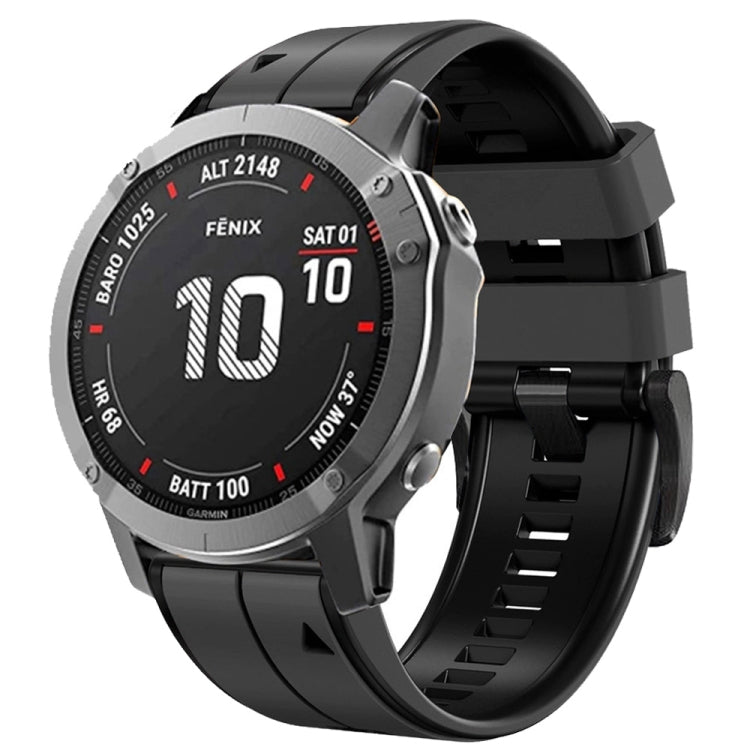 Two-color silicone watch band with vertical stripes, black and dark gray.
