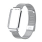 Silver stainless steel mesh watch band with buckle, smartwatch with blank white display