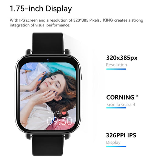 Black square smart watch with large 1.75-inch display, portrait image and time 09:30