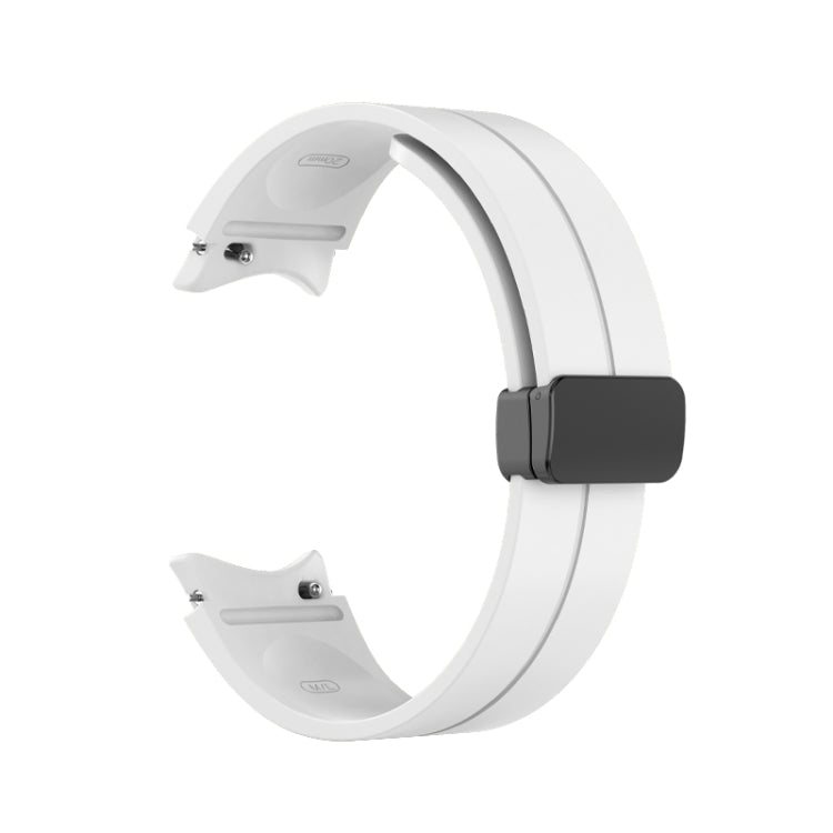 White folding silicone watch band with dark buckle and clasp holes at the ends.