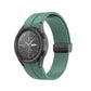 Army green folding silicone watch band with dark buckle and flexible curved design.