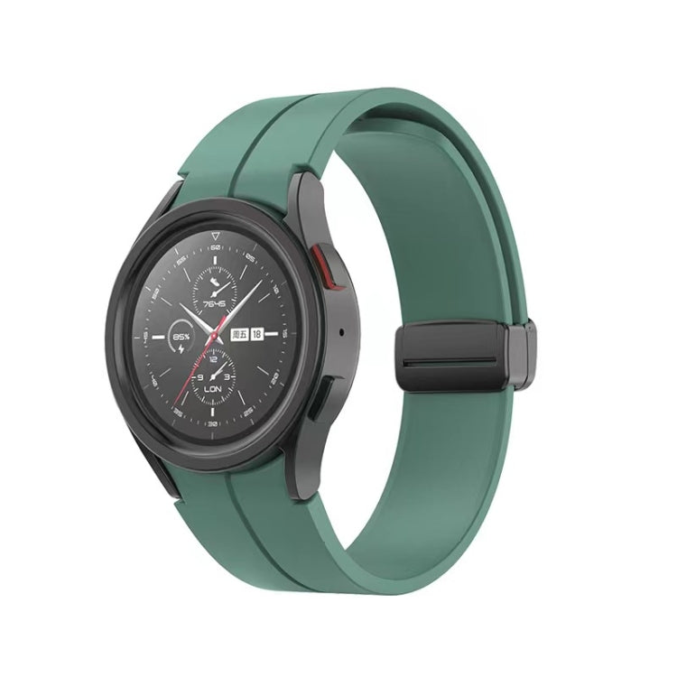 Army green folding silicone watch band with dark buckle and flexible curved design.