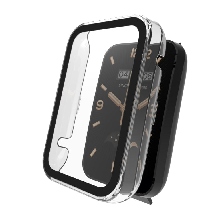 Tempered glass watch case with clear front and black edges for fitness band