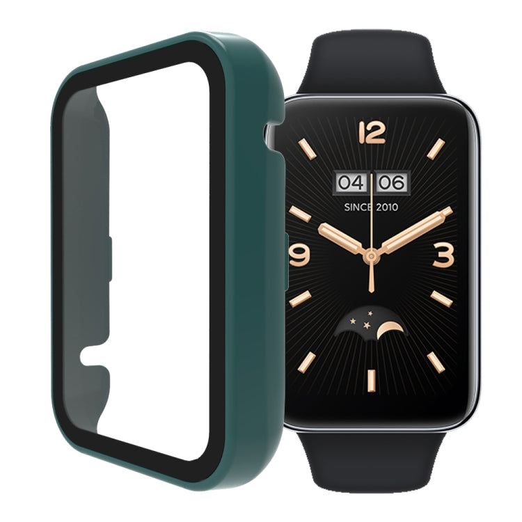 Tempered glass watch case with pine green bezel and clear screen cover for fitness band