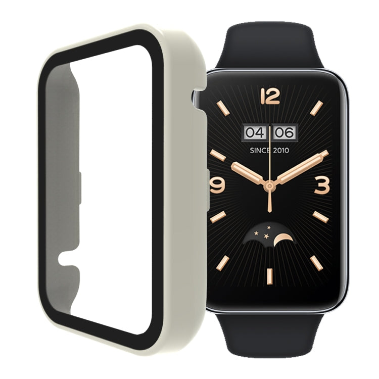 Tempered glass watch case with ivory white bezel and clear screen cover for fitness band
