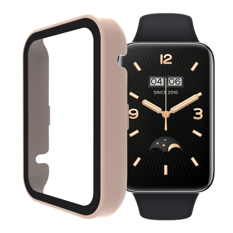 Tempered glass watch case with pink bezel and clear screen cover for fitness band