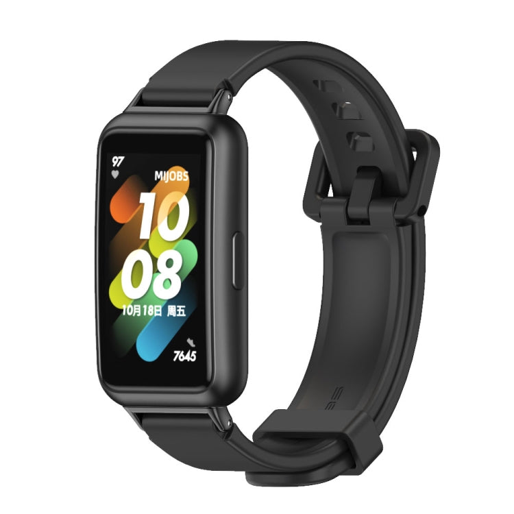 Black silicone watch band with adjustable clasp for Huawei Band 7 / 7 NFC