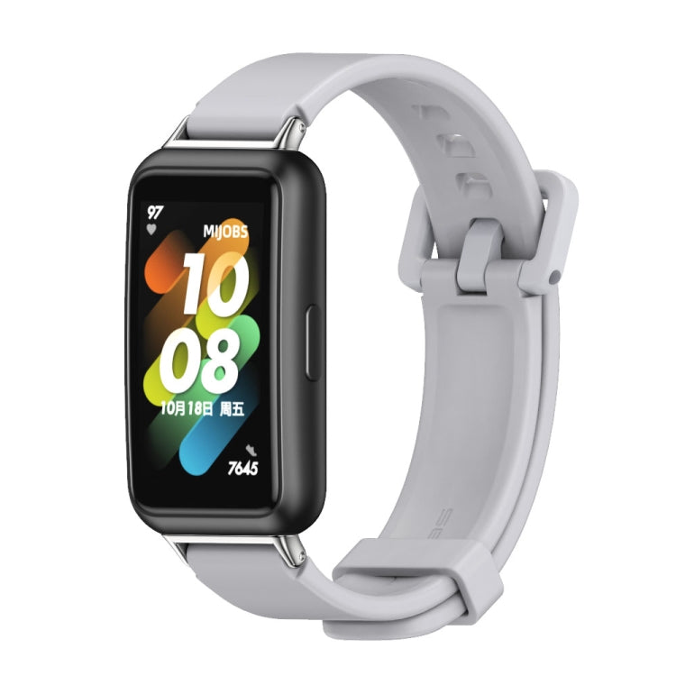 Light gray silicone watch band with adjustable clasp for Huawei Band 7 / 7 NFC