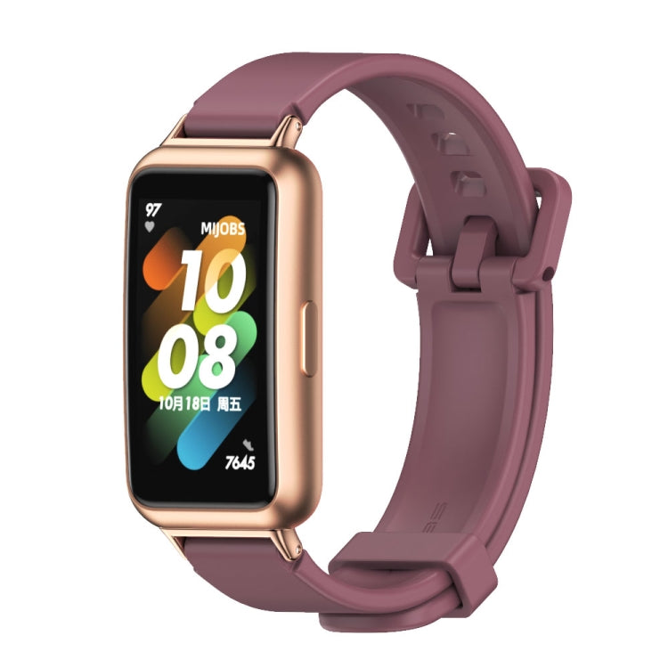 Wine red silicone watch band with adjustable clasp for Huawei Band 7 / 7 NFC