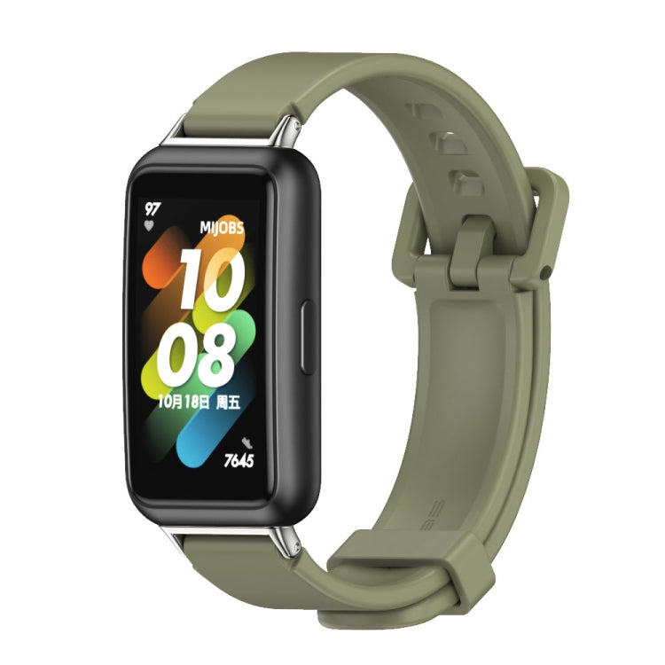 Army green silicone watch band with adjustable clasp for Huawei Band 7 / 7 NFC