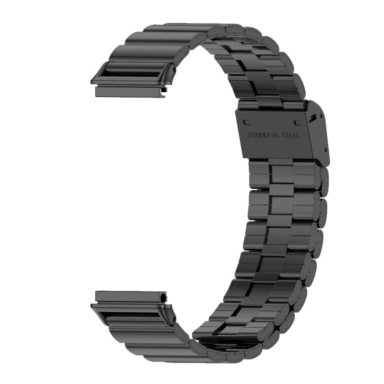 Black stainless steel metal buckle watch band, angled link bracelet view