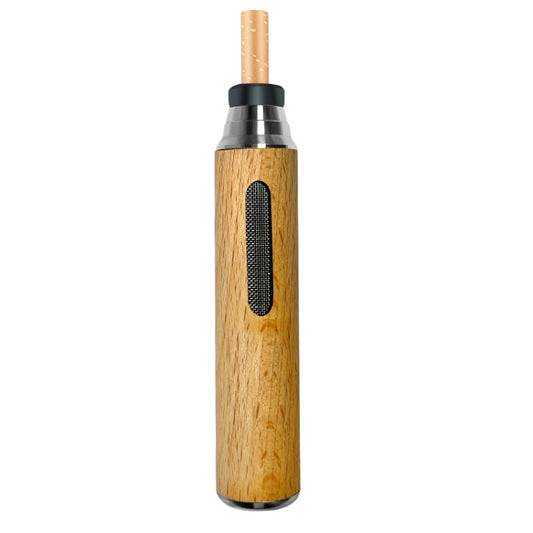 Timber-log portable cigarette holder with metal cap and black ashtray slot