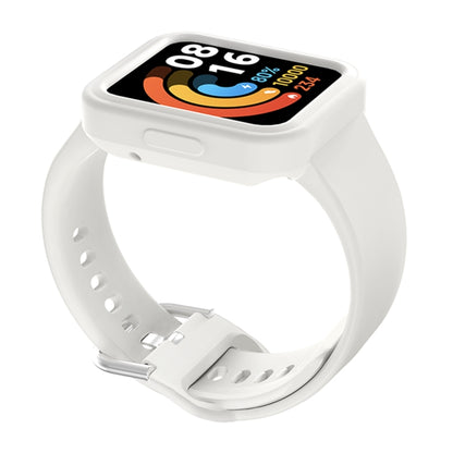 White silicone integrated smartwatch band with buckle and perforated strap holes
