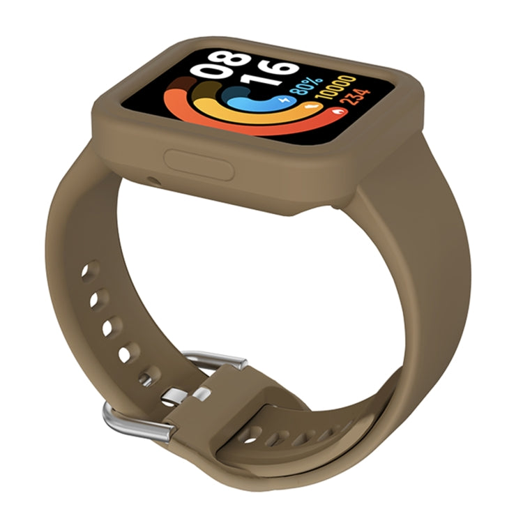Beige silicone integrated smartwatch band with buckle and perforated strap holes