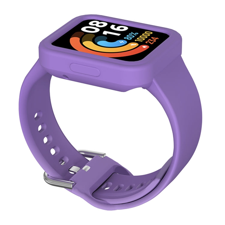 Light purple silicone integrated smartwatch band with buckle and perforated strap holes