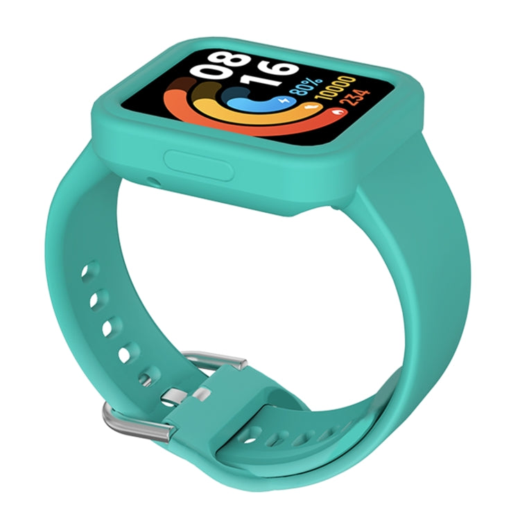 Cyan silicone integrated smartwatch band with buckle and perforated strap holes