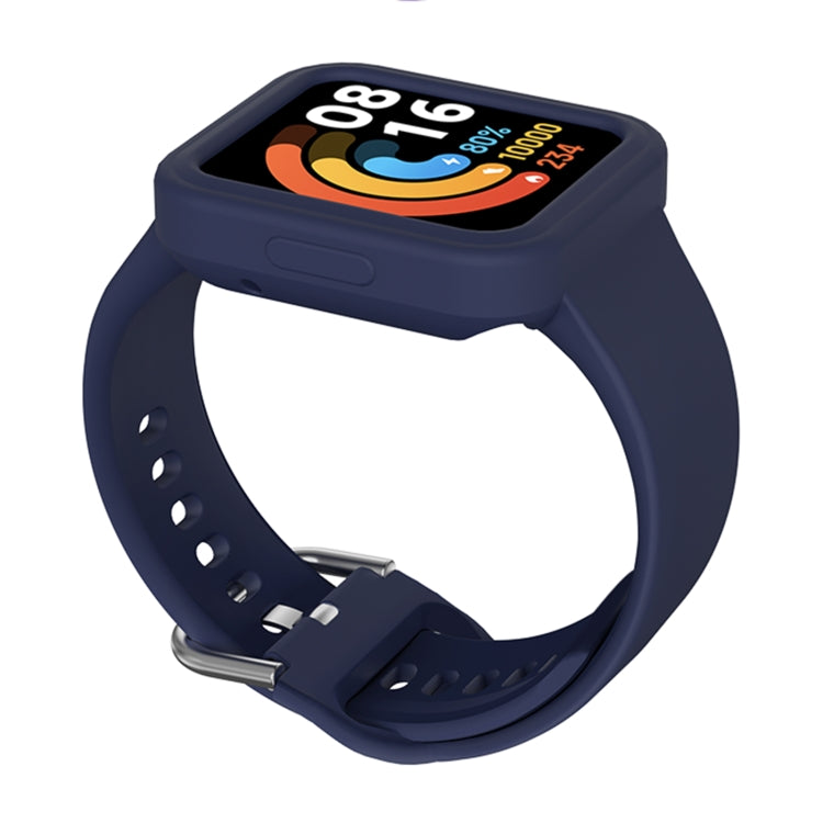 Deep blue silicone integrated smartwatch band with buckle and perforated strap holes