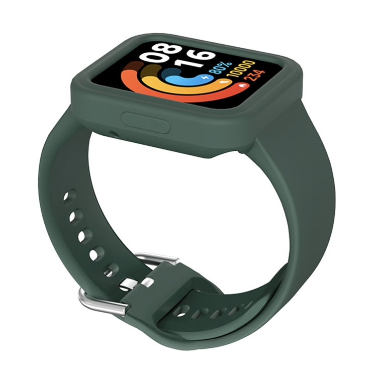 Dark green silicone integrated smartwatch band with buckle and perforated strap holes