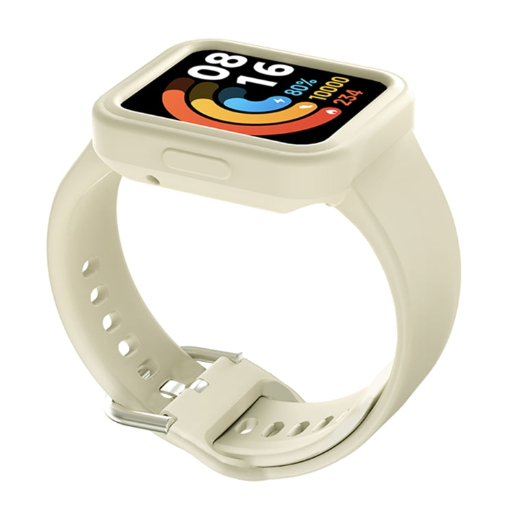 Ivory white silicone integrated watch band with metal clasp and perforated strap