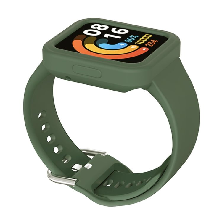 Pine green silicone integrated watch band with metal clasp and perforated strap
