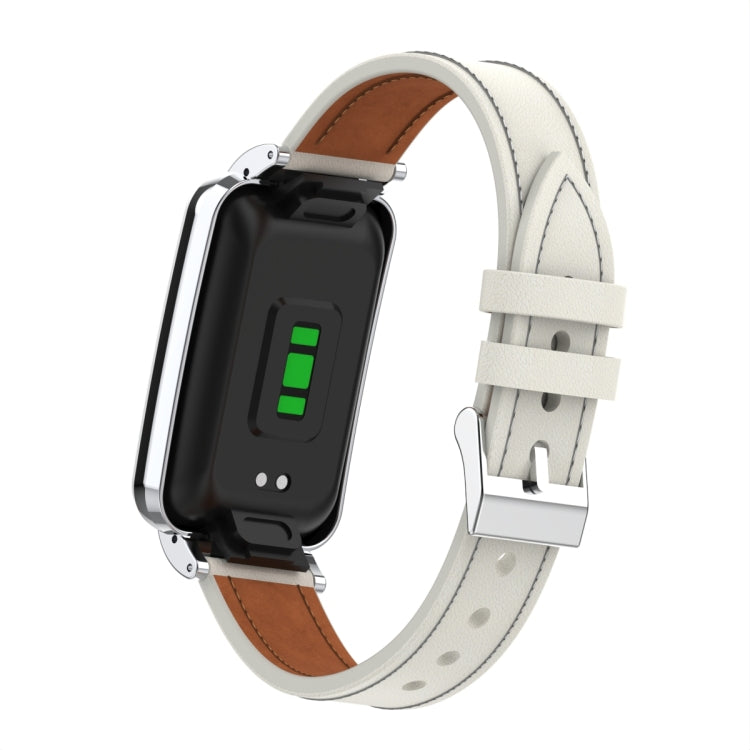 Microfiber leather watch band with metal frame, light gray strap with pin buckle
