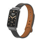 Black leather watch band with double stud metal frame and silver watch case