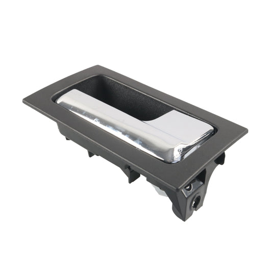 Right front inside car door handle, chrome pull with dark mounting base