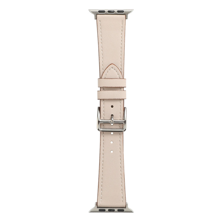Beige microfiber leather single-lap watch band with silver buckle and adjustment holes