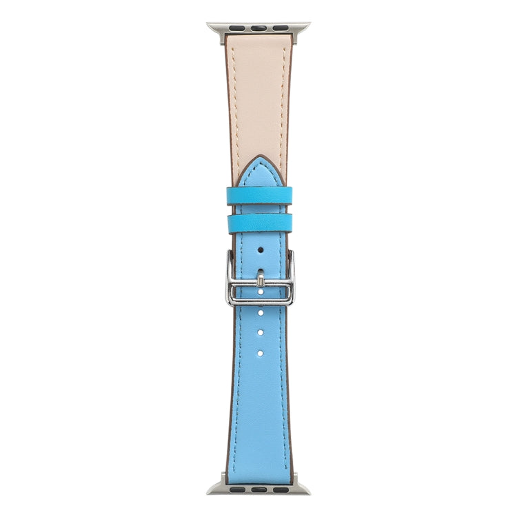 Light blue microfiber leather single-lap watch band with silver buckle and sewn holes