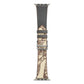 Dark gray single loop watch band with silver buckle and patterned lining.