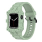 Mint green integrated silicone watch band for Apple Watch with perforated strap and clasp.