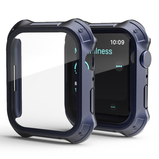 Navy 2-in-1 PC frame protective case with tempered glass screen film for Apple Watch, side ports