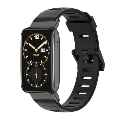 TPU watch band with perforated holes and black smartwatch case, black buckle