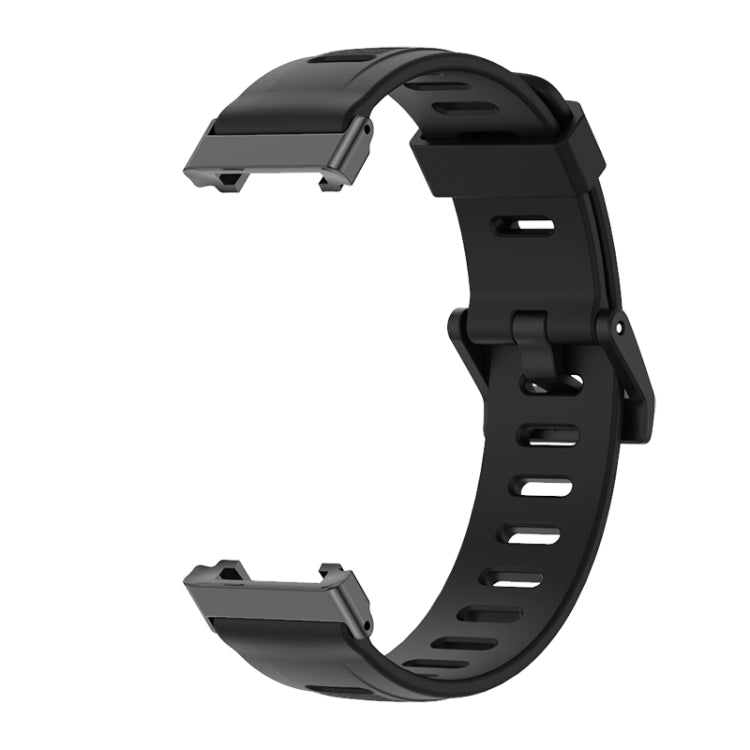 Black TPU watch band with perforated holes and clasp view, for rectangular smartwatch