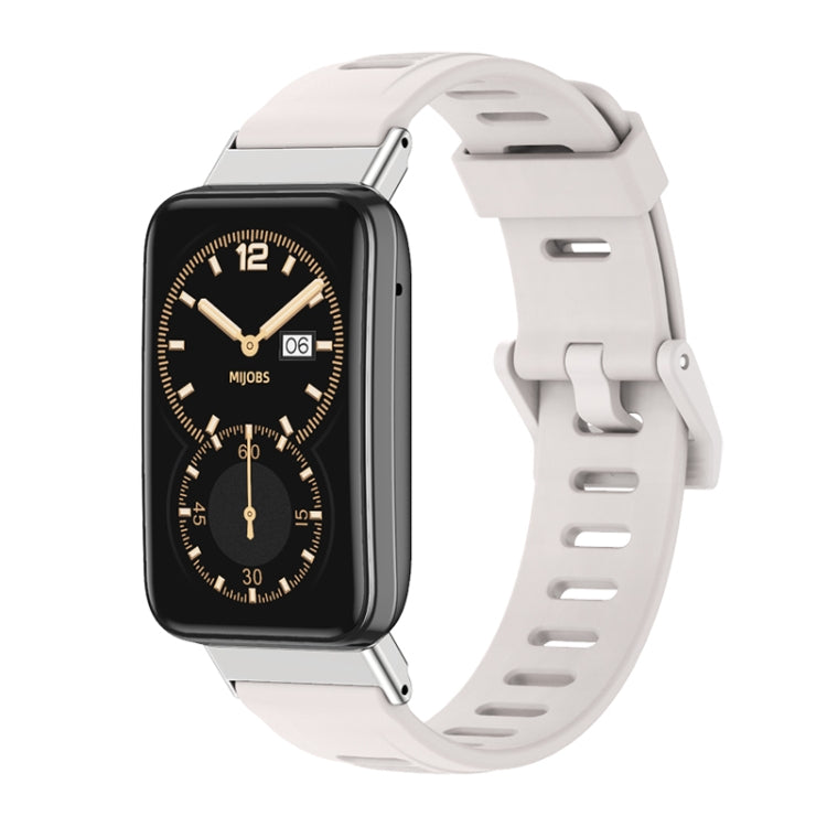 TPU watch band with perforated holes and silver-toned case, light gray/white strap