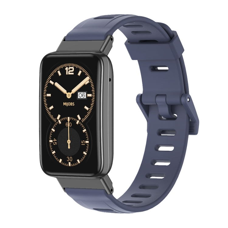 TPU watch band with perforated holes and dark blue strap, black smartwatch case