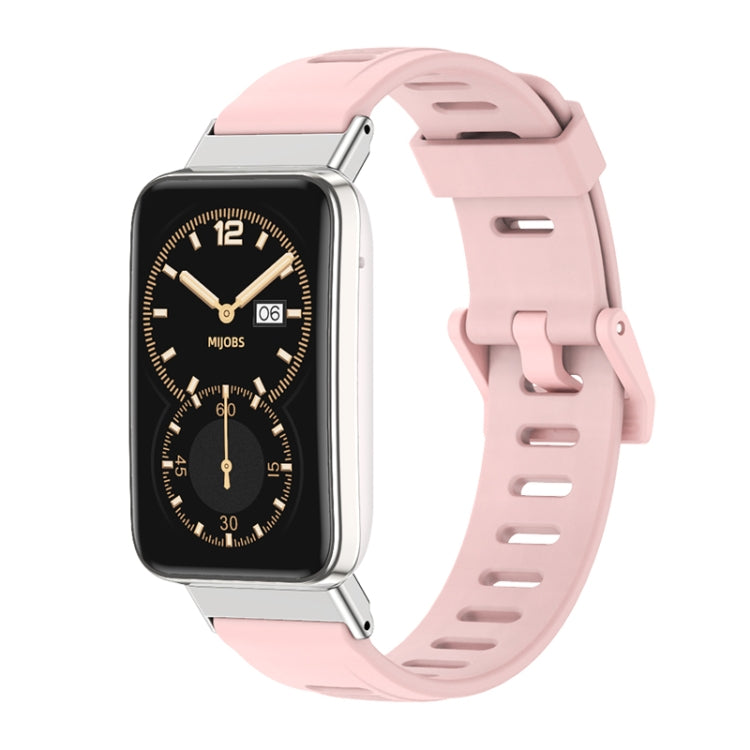 TPU watch band with perforated holes and silver-toned case, light pink strap