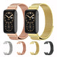 Magnetic stainless steel mesh watch bands set in rose gold and gold, each with metal clasp