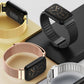 Mesh stainless steel watch band with magnetic clasp shown in multiple colors: black, gold, rose