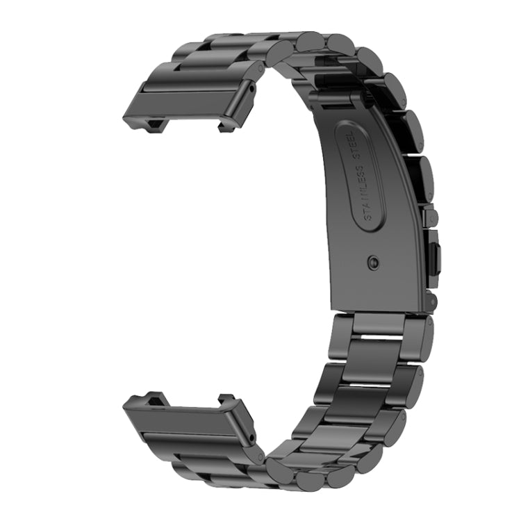 Black three-bead metal watch band for Xiaomi Mi Band 7 Pro, open clasp view