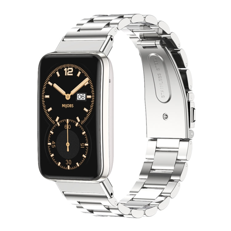 Silver three-bead metal watch band with smartwatch, for Xiaomi Mi Band 7 Pro