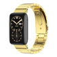 Gold metal watch band with linked bracelet links and end connector for a smartwatch.