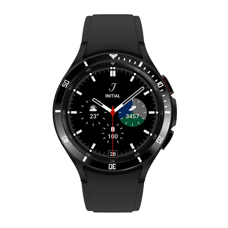 Black bezel ring on a smartwatch face with engraved minute markers and notches