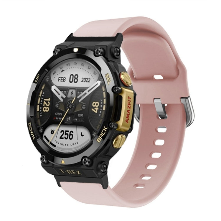 Silicone watch band with reverse buckle, blush pink, for Amazfit T-Rex 2.
