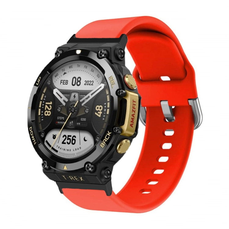 Silicone watch band with reverse buckle, red, for Amazfit T-Rex 2.