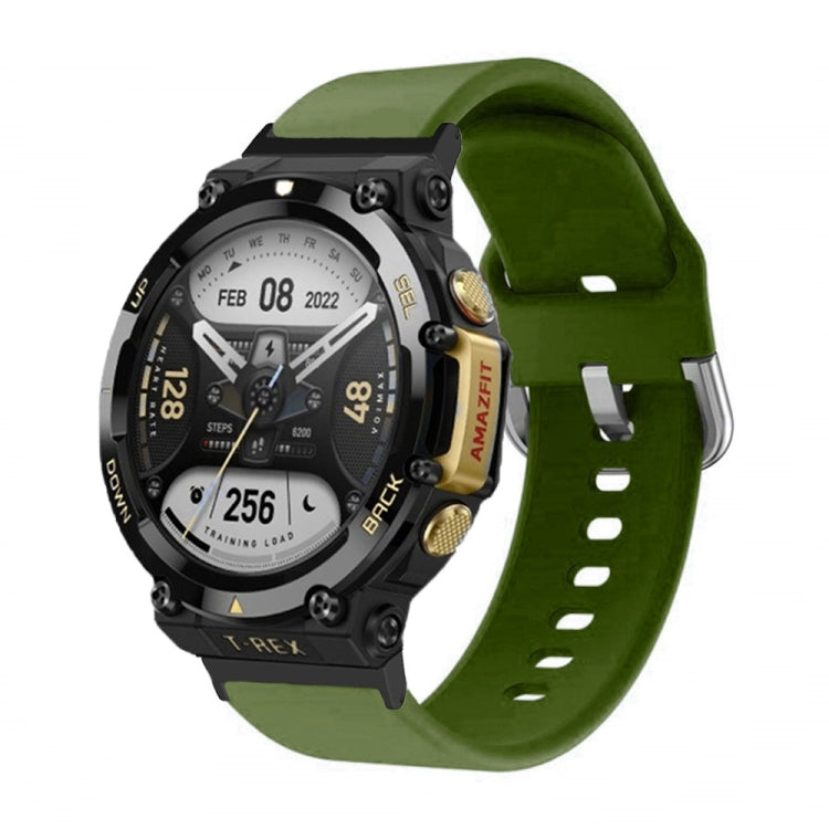 Silicone reverse buckle watch band with perforations, dark army-green strap