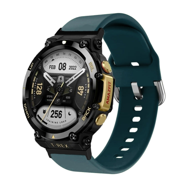 Silicone reverse buckle watch band with perforations, deep teal-blue strap