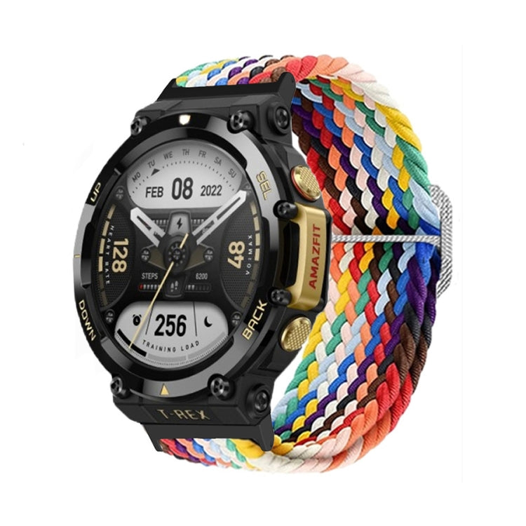 Rainbow braided nylon watch band with adjustable buckle for a rugged smartwatch